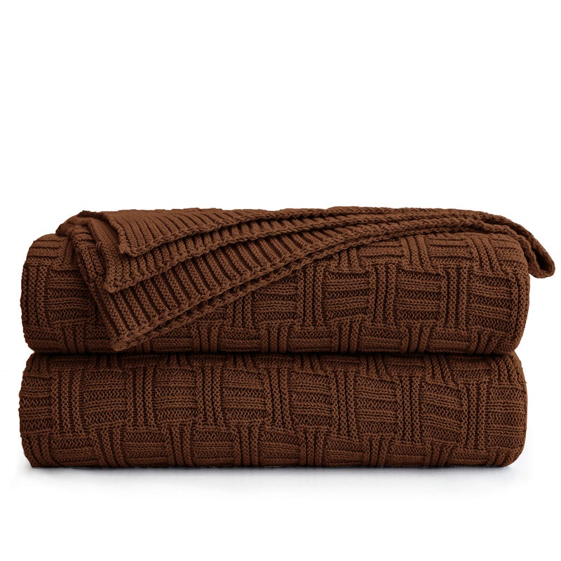 Longhui bedding Dark Brown Cotton Knit Throw Blanket for Couch Sofa Bed - Home Decorative Soft Cozy Sweater Woven Fall Cable Knitted Blankets - 2.2 pounds 50 x 60 Inch - Image 1